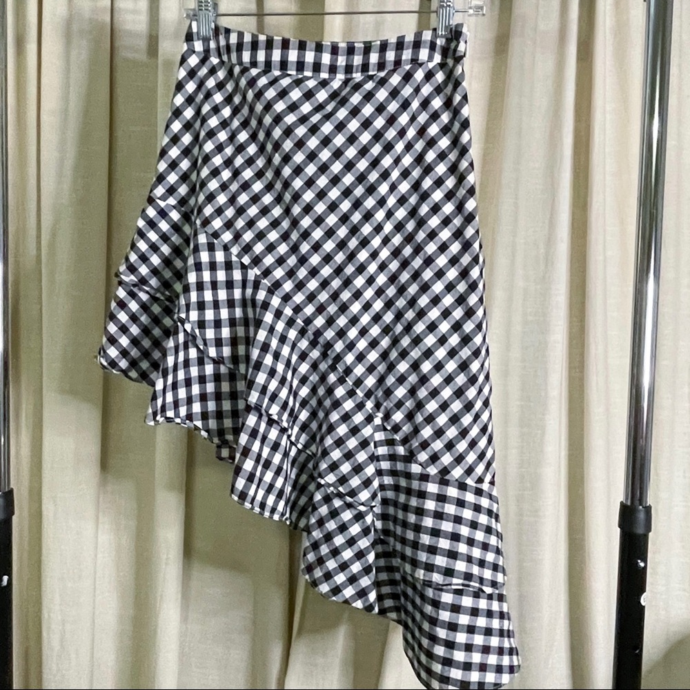 Asymmetric Ruffle Hem Gingham Skirt